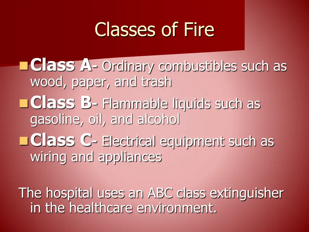 classes of fire