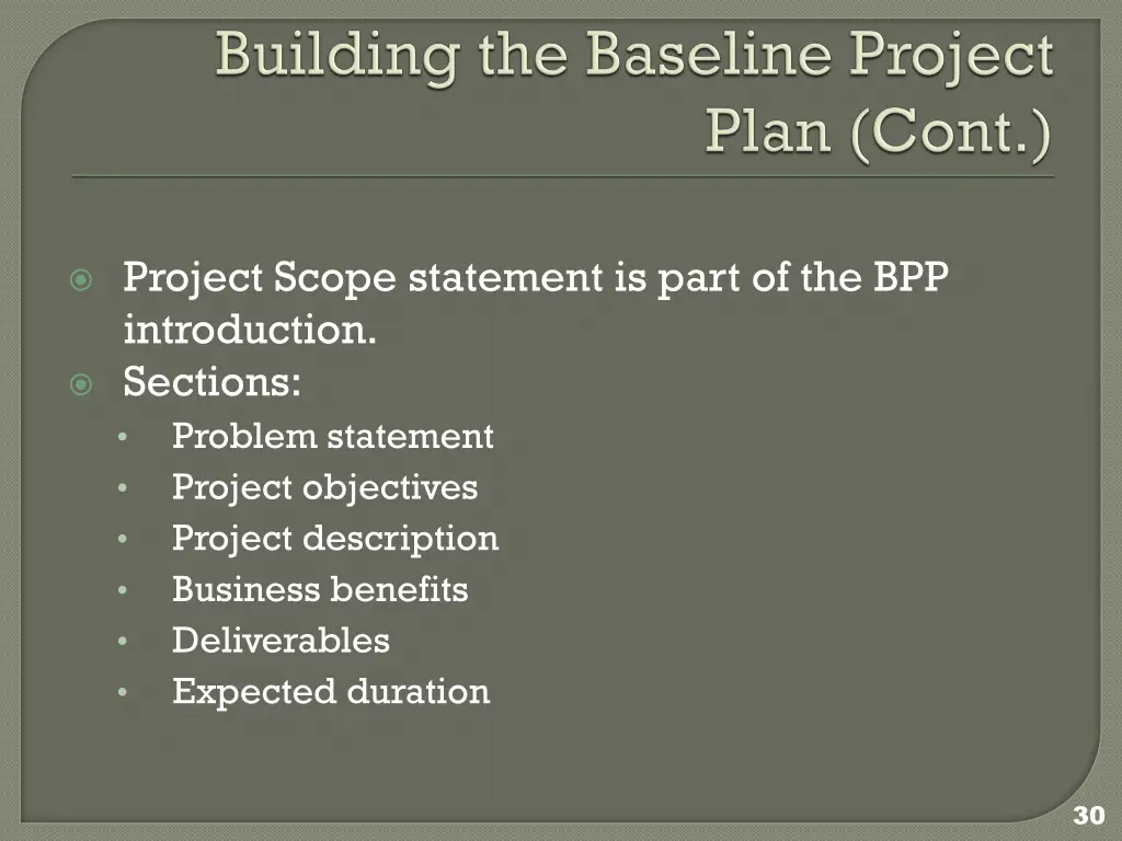project scope statement is part