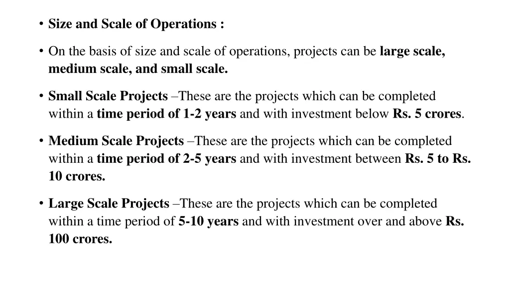 size and scale of operations