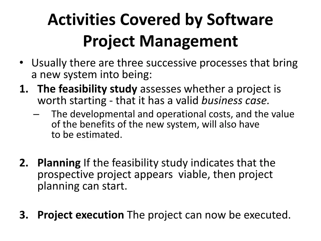 activities covered by software project management