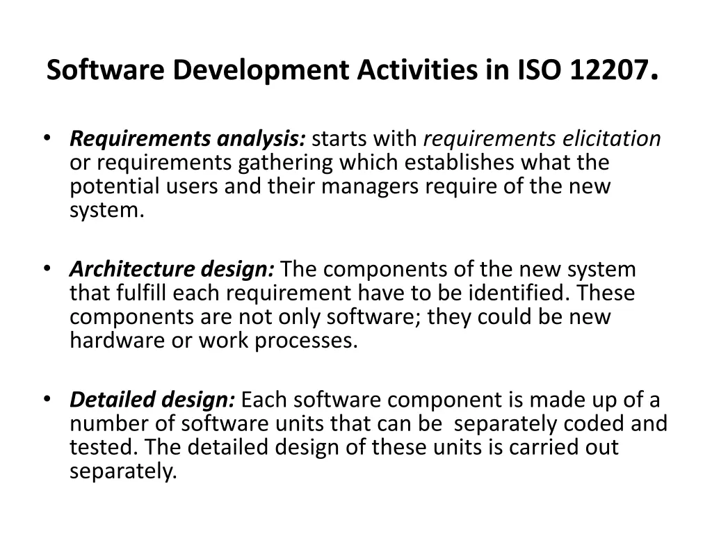 software development activities in iso 12207