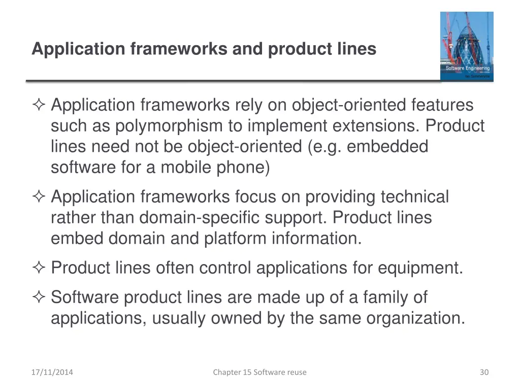application frameworks and product lines