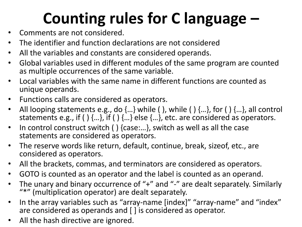 counting rules for c language comments