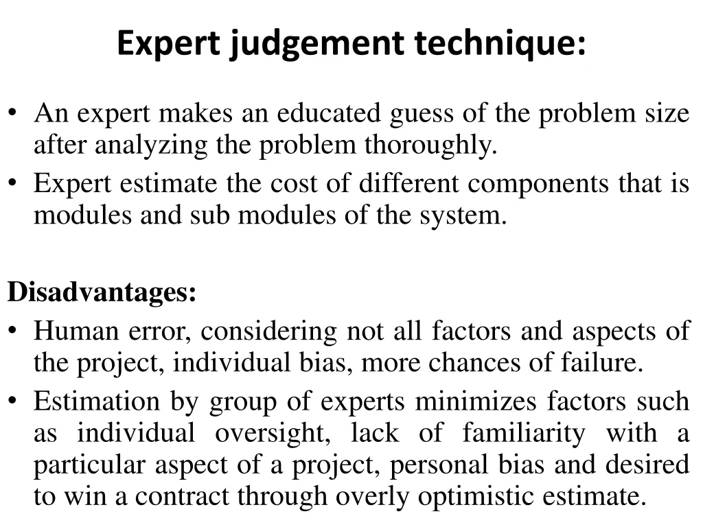 expert judgement technique