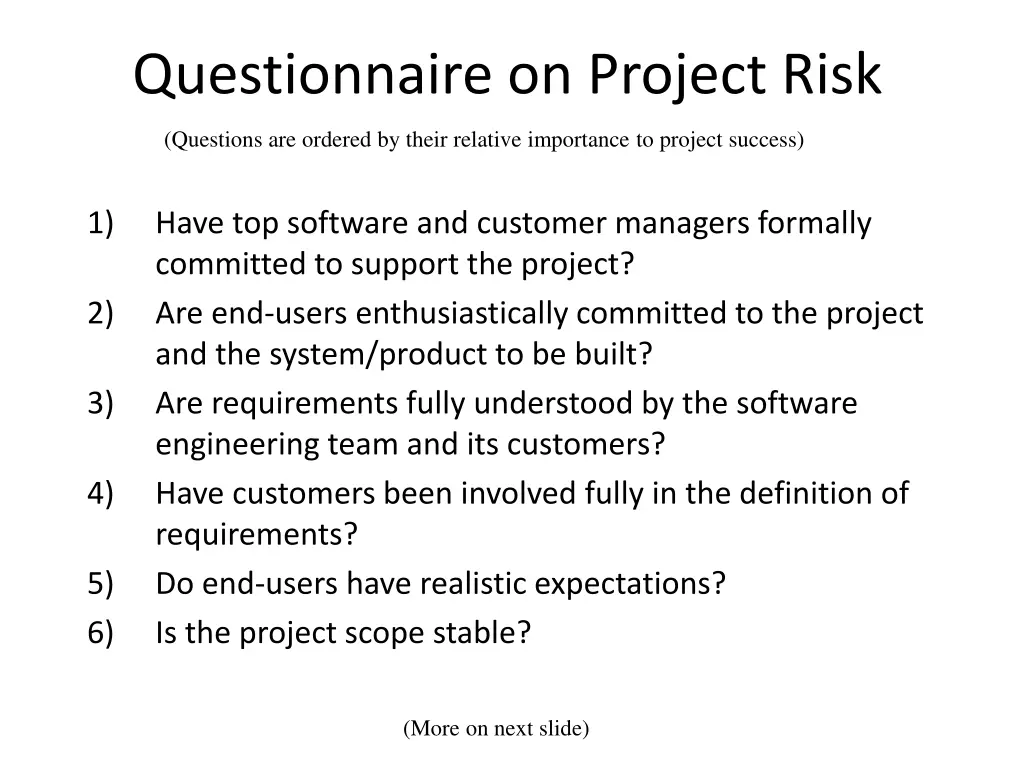 questionnaire on project risk
