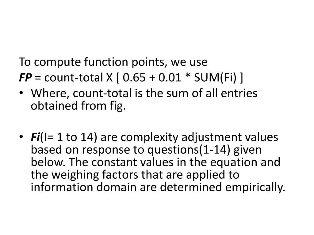 to compute function points we use fp count total