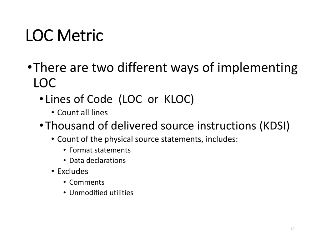 loc metric loc metric