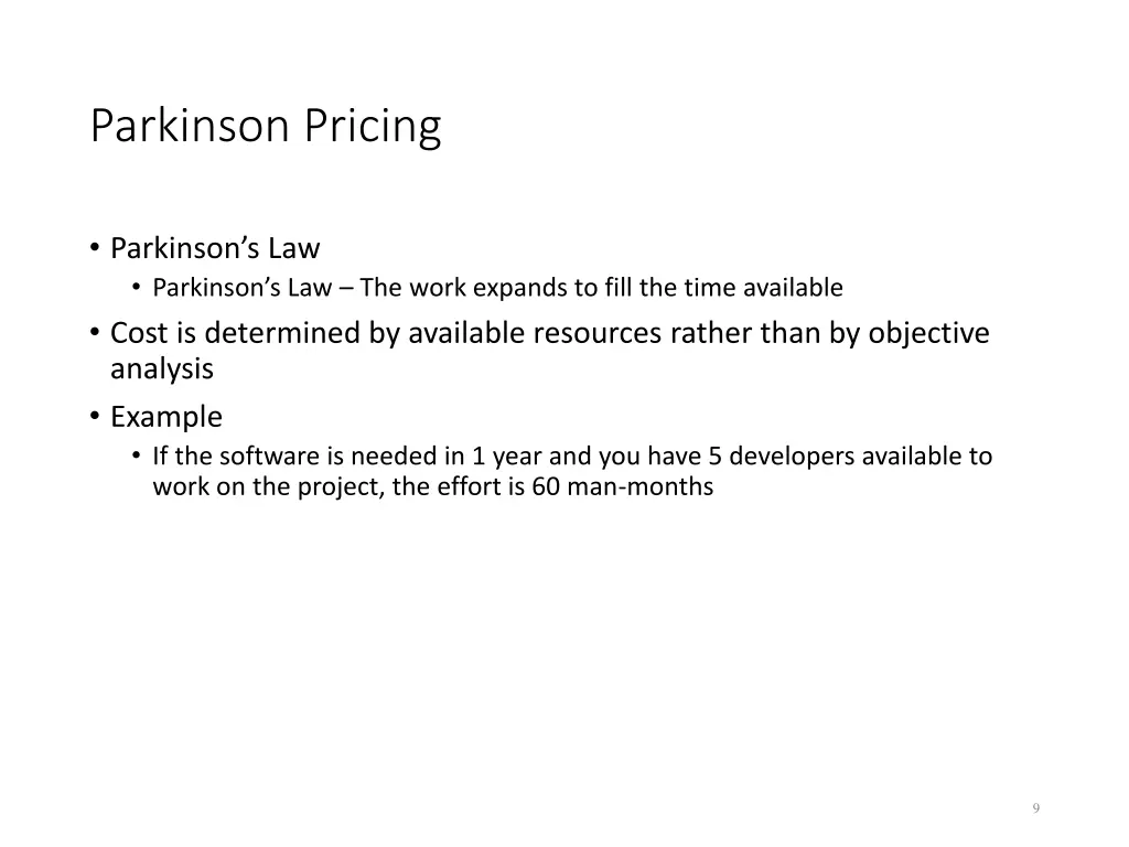 parkinson pricing