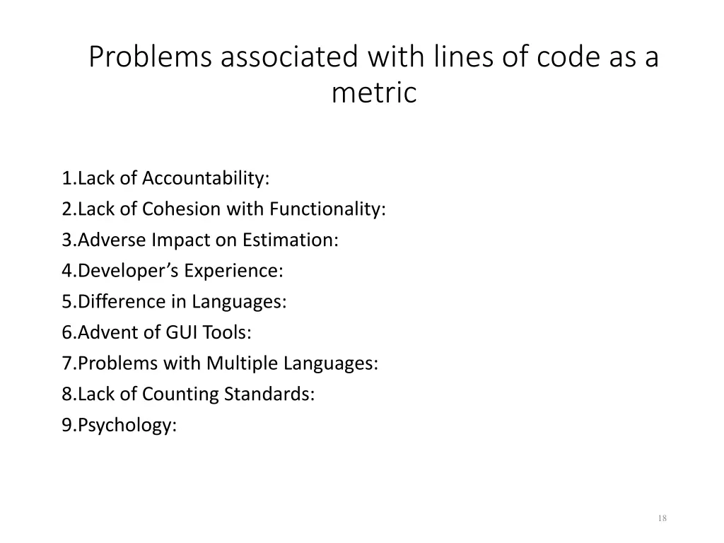 problems associated with lines of code as a metric