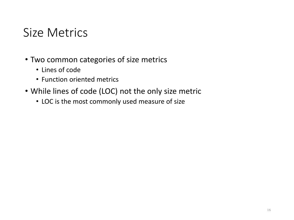 size metrics