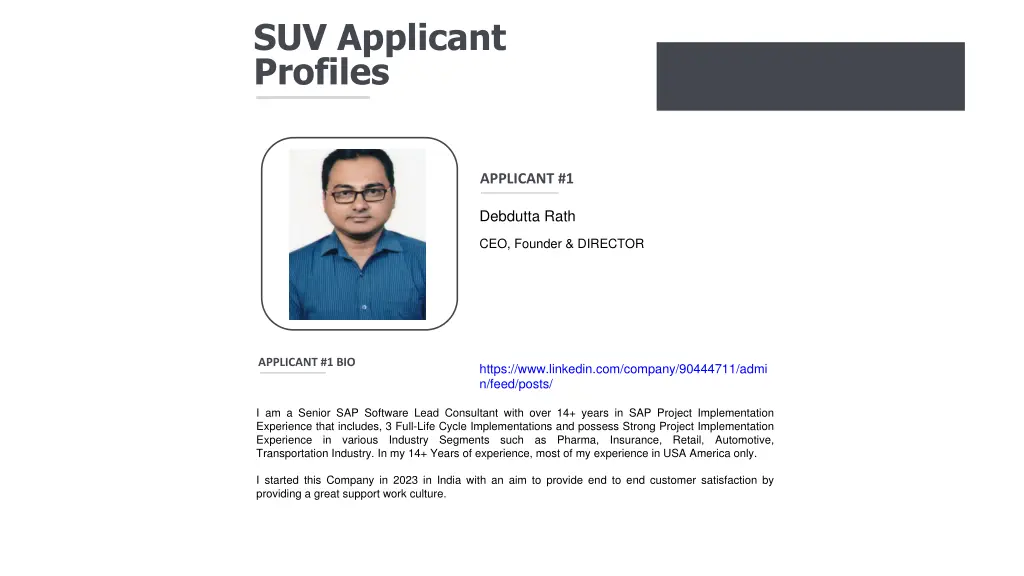 suv applicant profiles