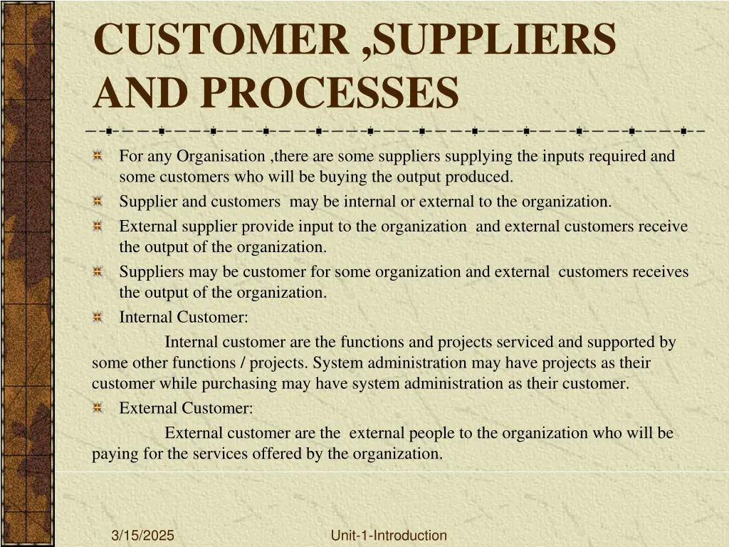 customer suppliers and processes