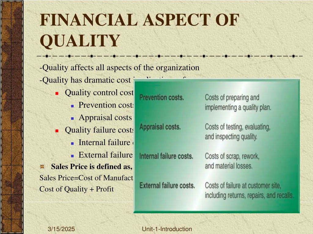 financial aspect of quality