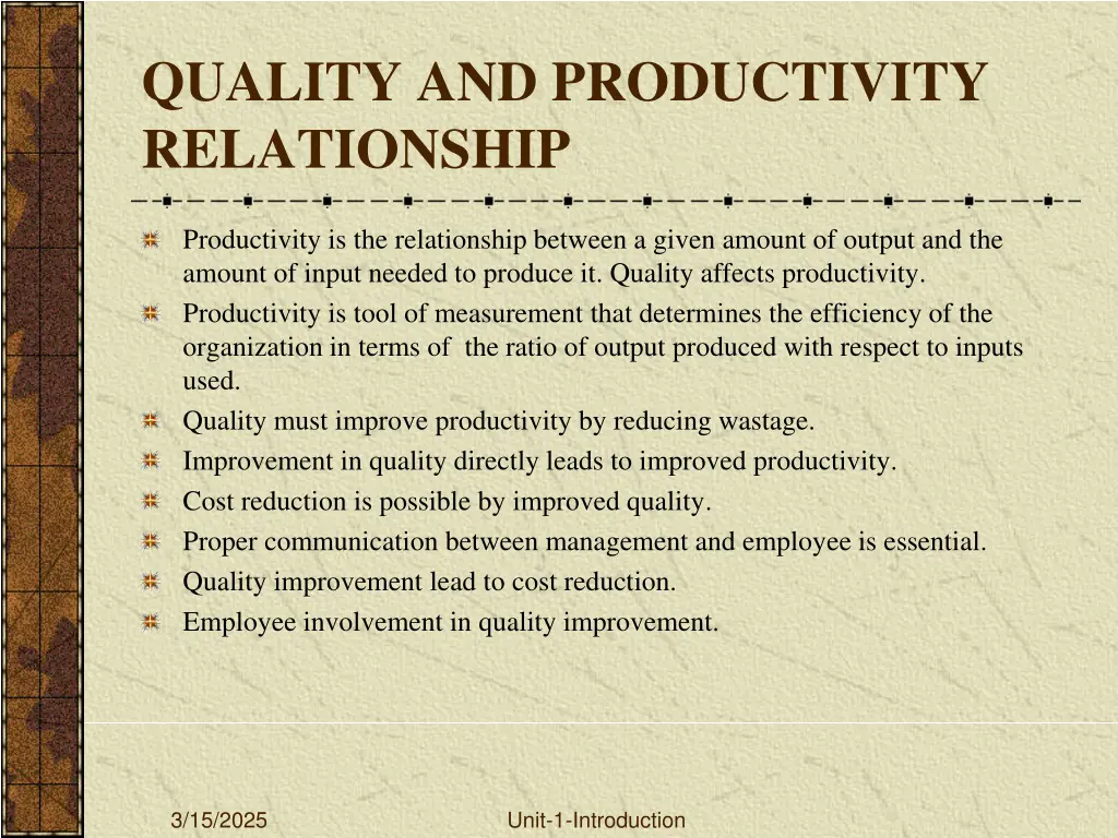 quality and productivity relationship