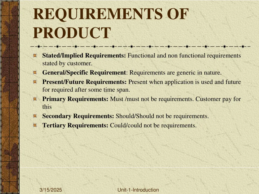 requirements of product
