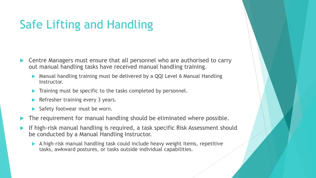 safe lifting and handling