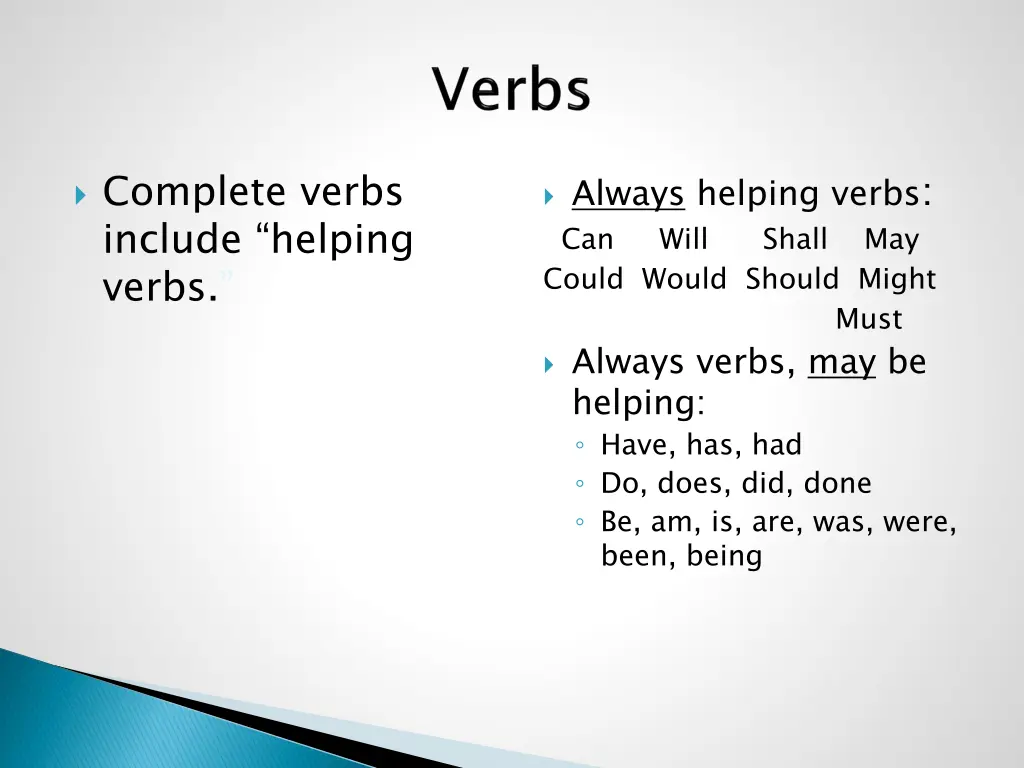 complete verbs include helping verbs