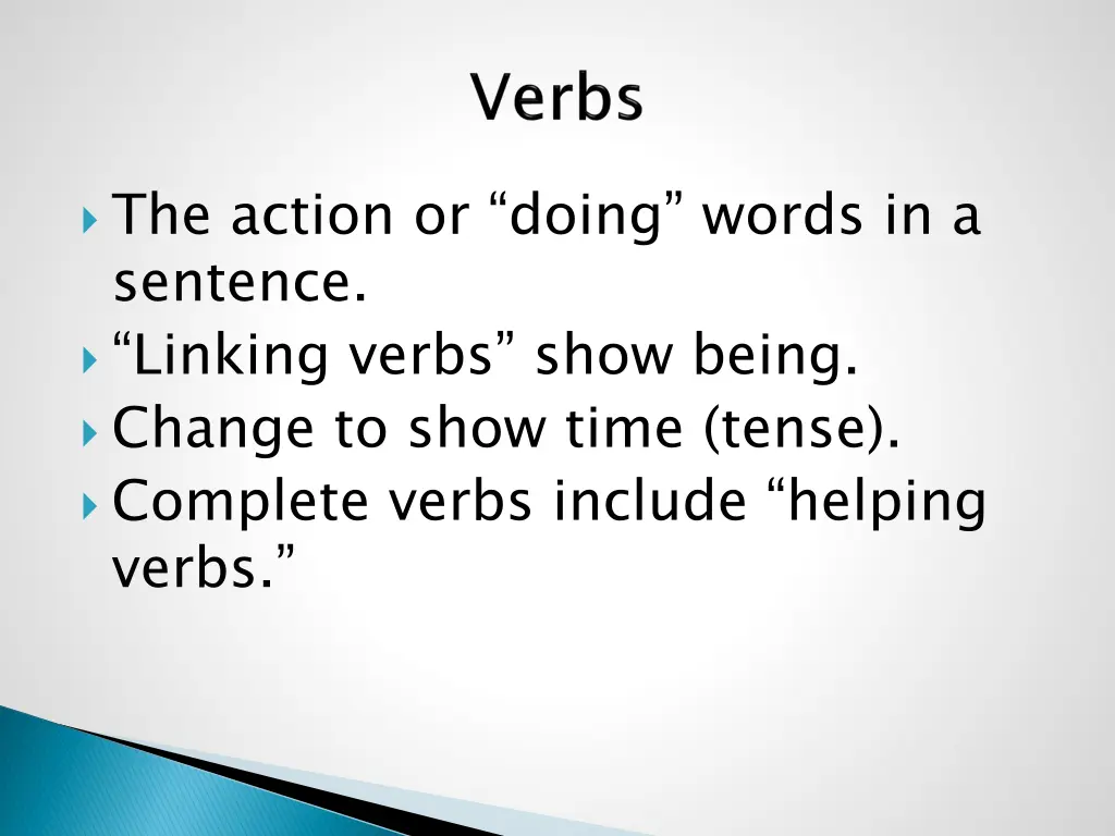 the action or doing words in a sentence linking 2