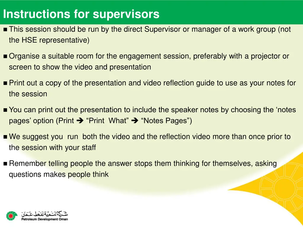 instructions for supervisors