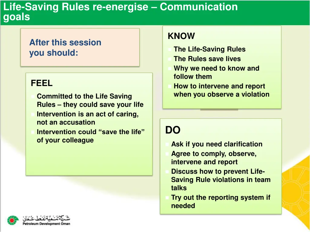 life saving rules re energise communication goals