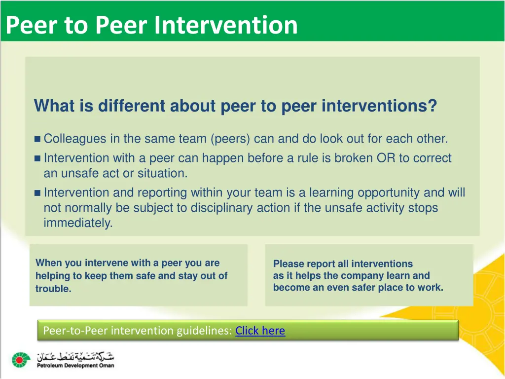 peer to peer intervention