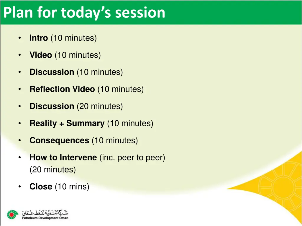 plan for today s session