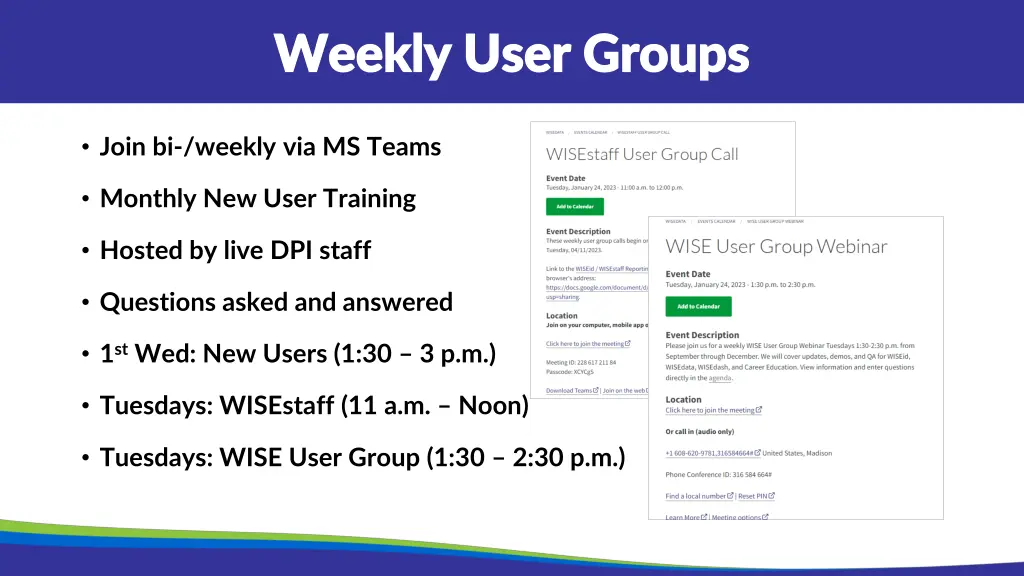 weekly user groups weekly user groups