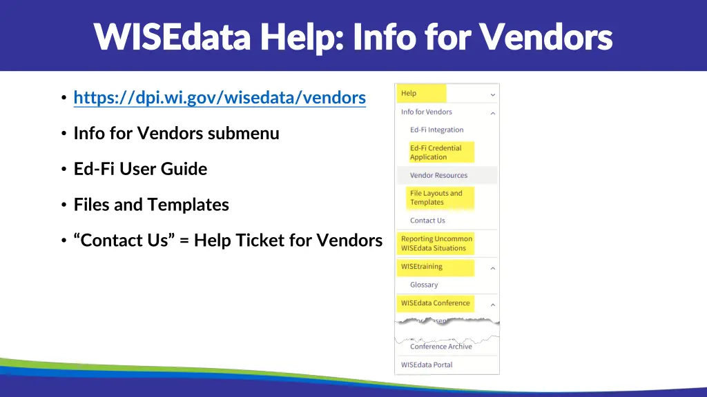 wisedata help info for vendors wisedata help info