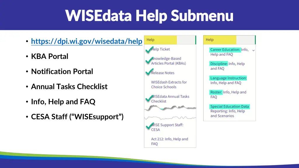 wisedata help submenu wisedata help submenu