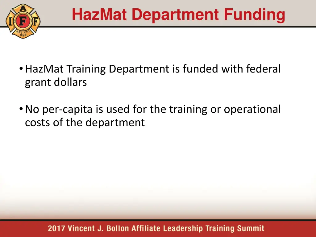 hazmat department funding