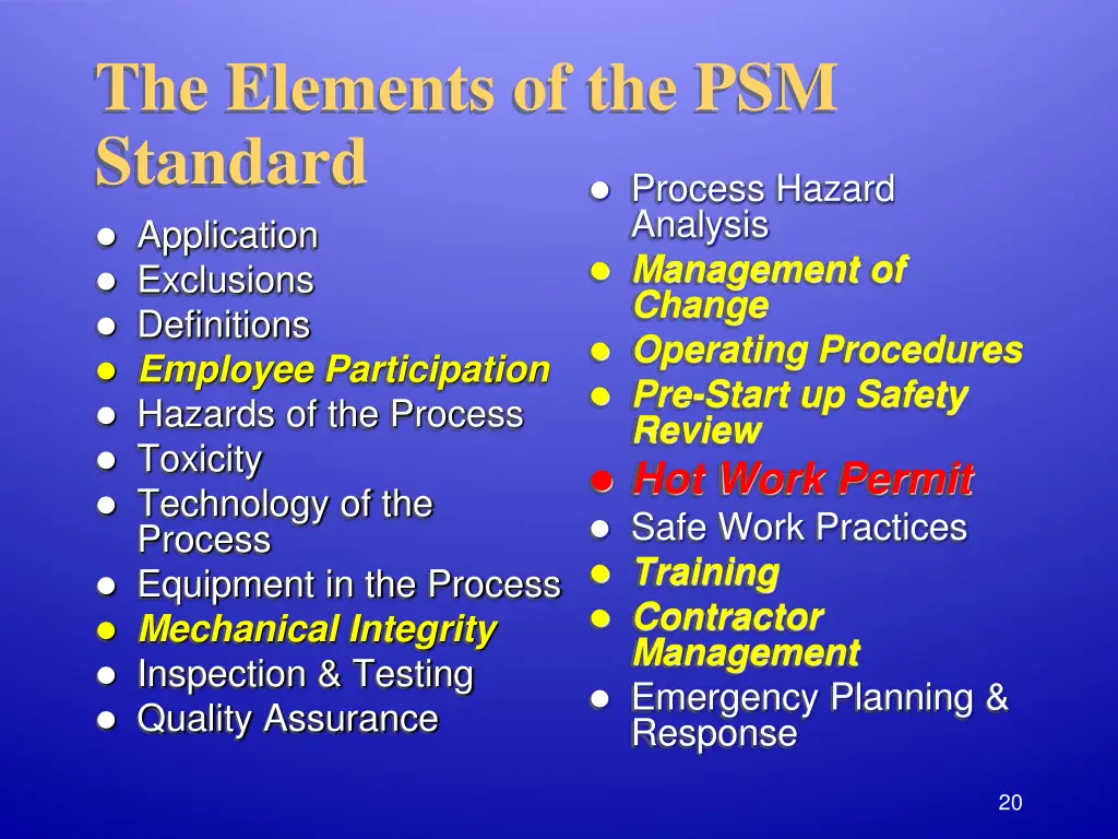 the elements of the psm standard 8
