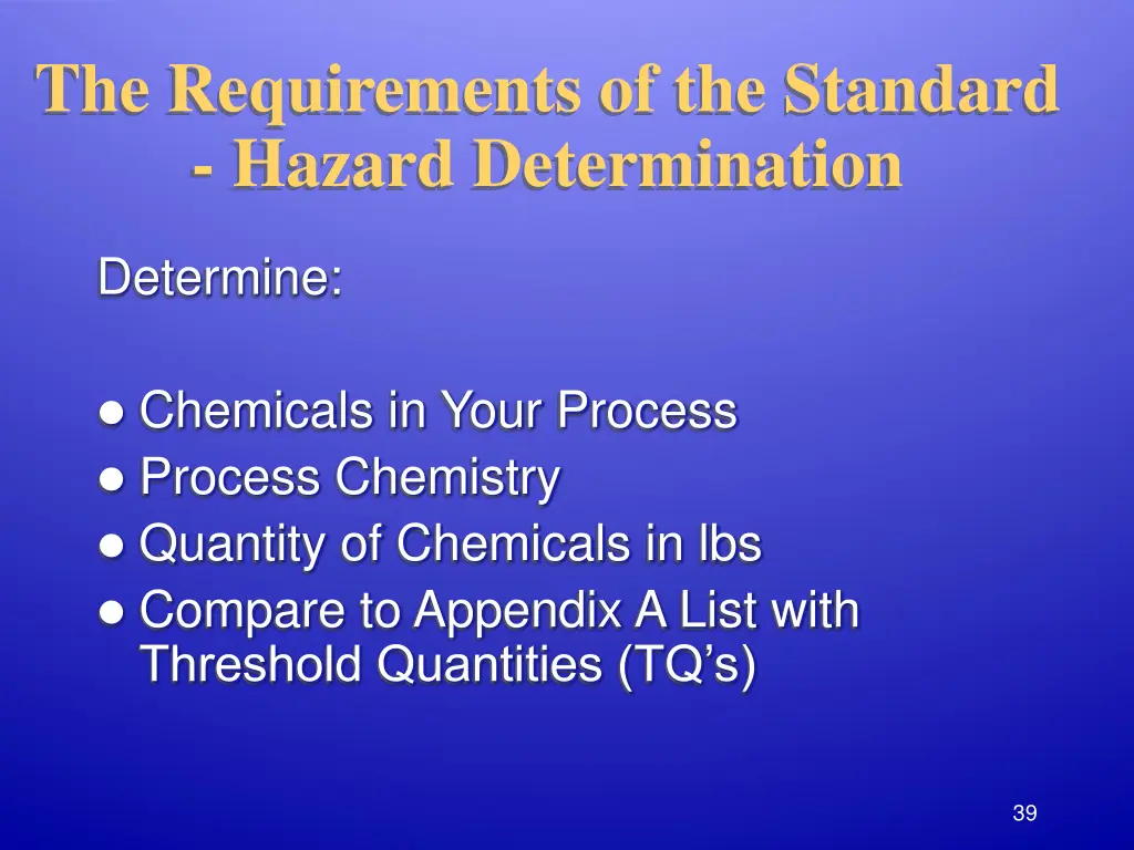 the requirements of the standard hazard