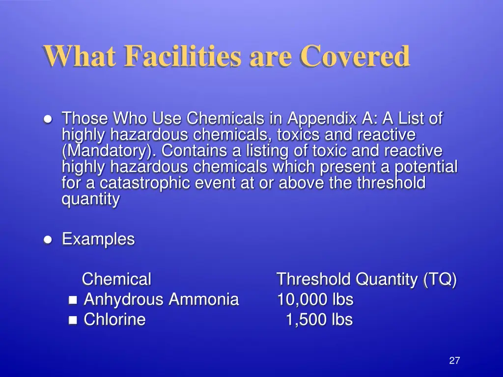 what facilities are covered