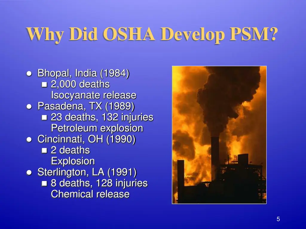 why did osha develop psm 1