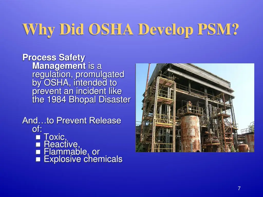 why did osha develop psm 3