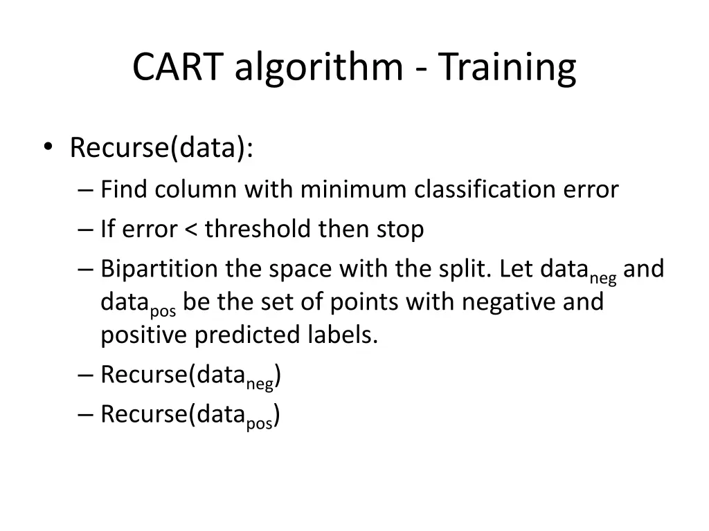 cart algorithm training