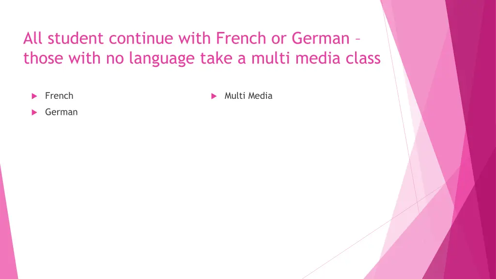 all student continue with french or german those