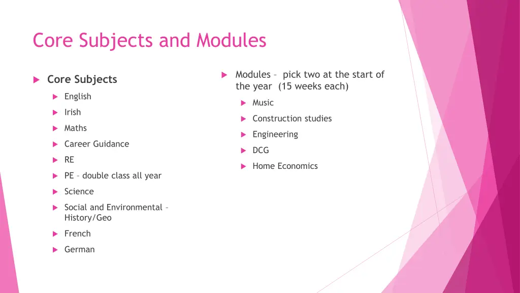 core subjects and modules