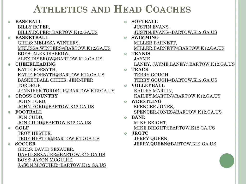 a thletics and h ead c oaches