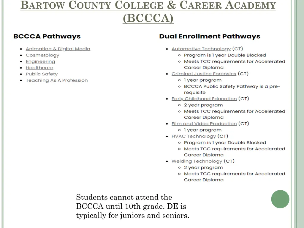 b artow c ounty c ollege c areer a cademy bccca