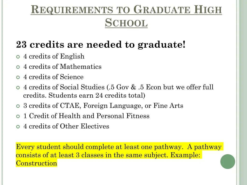 r equirements to g raduate h igh s chool