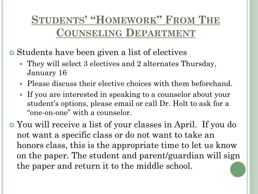s tudents h omework f rom t he c ounseling