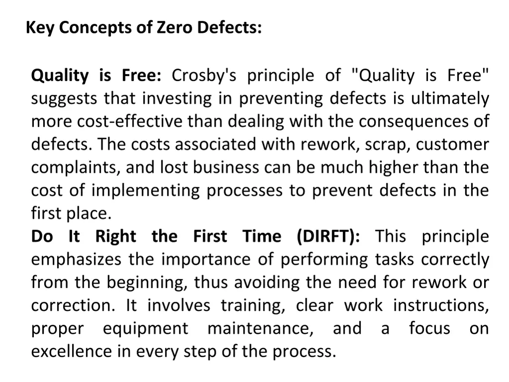 key concepts of zero defects