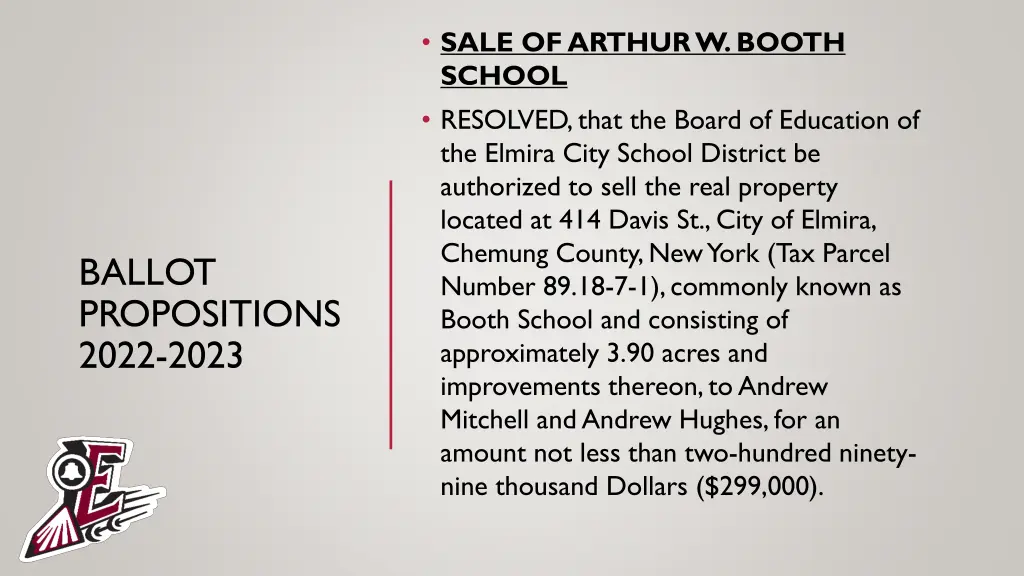 sale of arthur w booth school resolved that