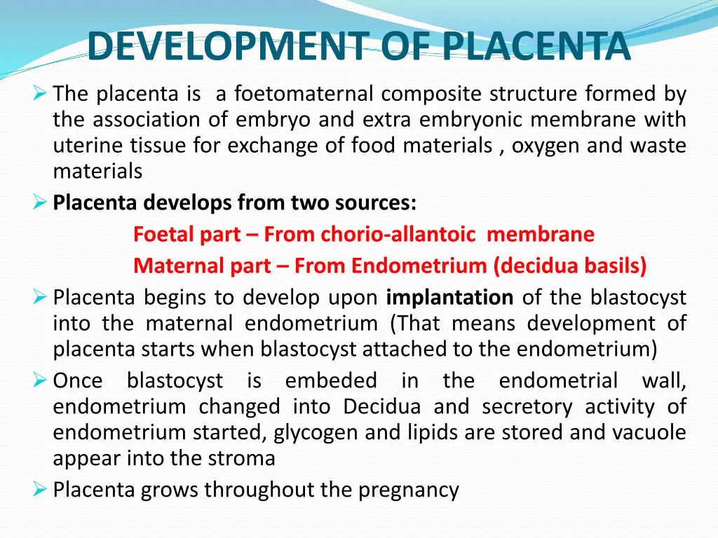 development of placenta