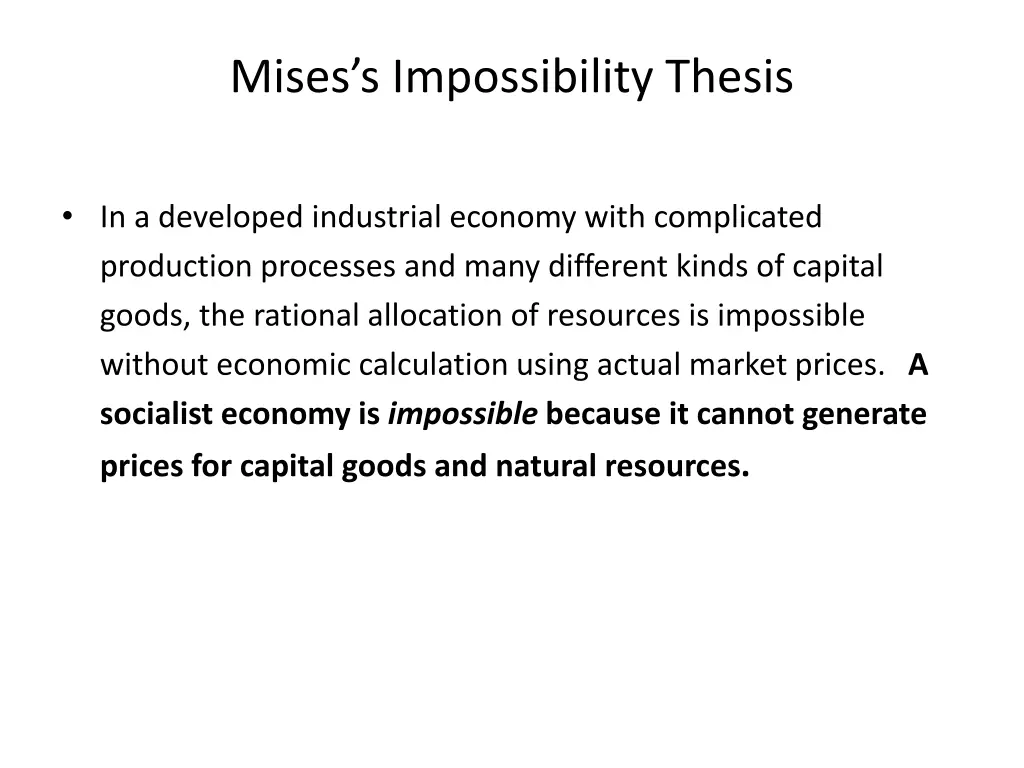 mises s impossibility thesis