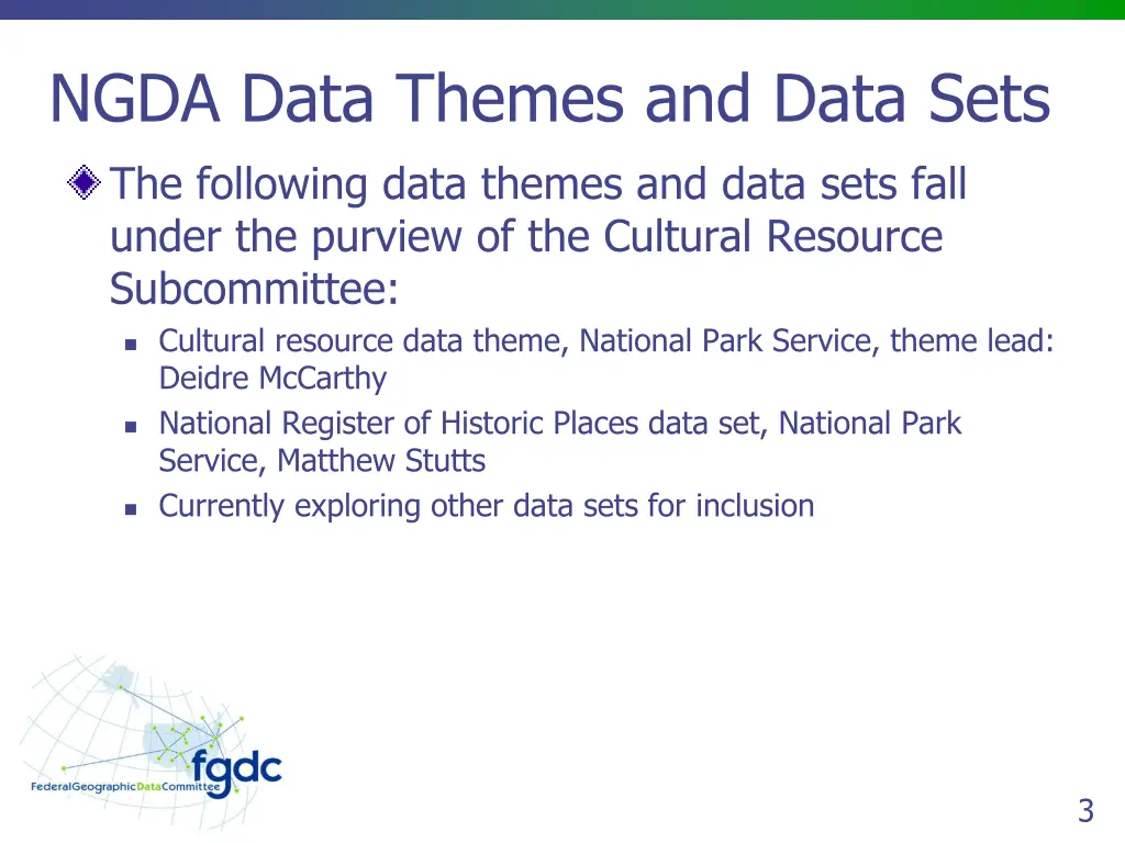 ngda data themes and data sets the following data