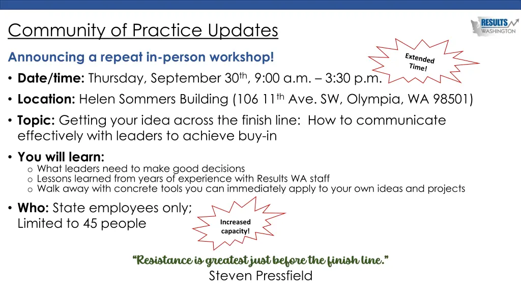 community of practice updates
