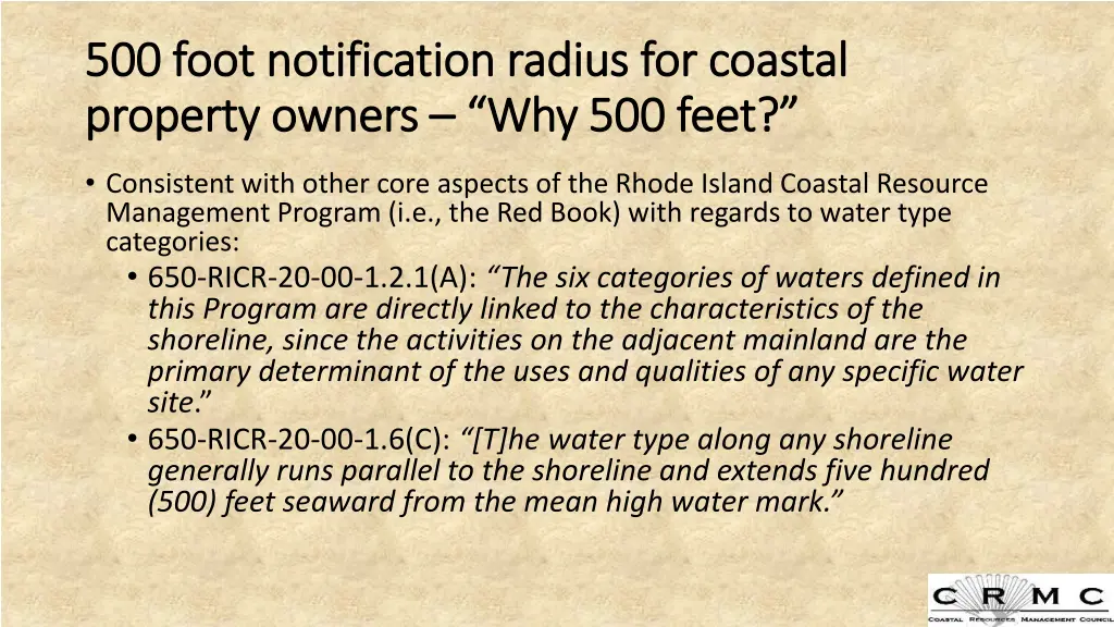 500 foot notification radius for coastal 500 foot