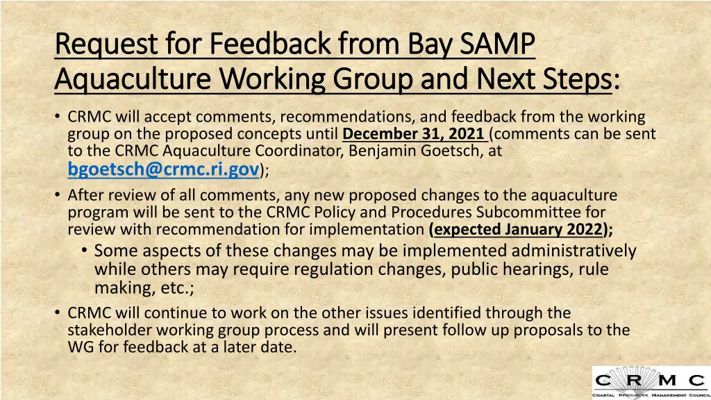 request for feedback from bay samp request